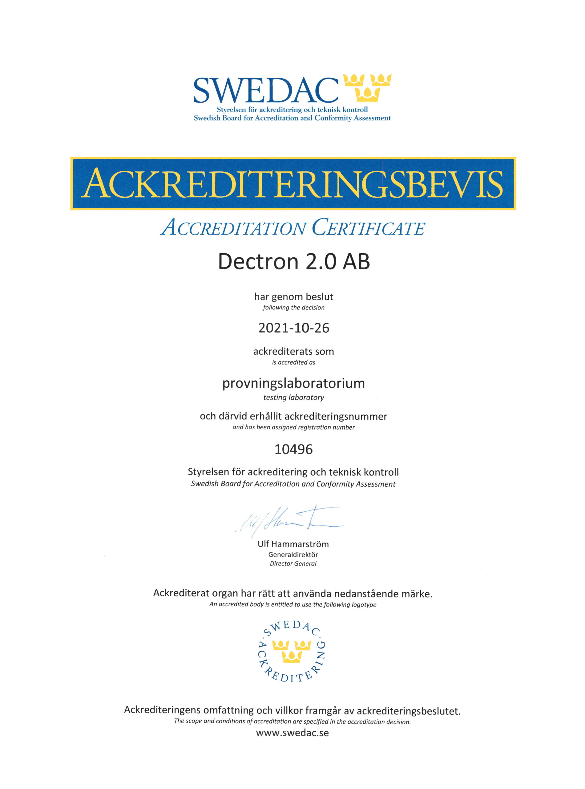 Accreditation Certificate Dectron